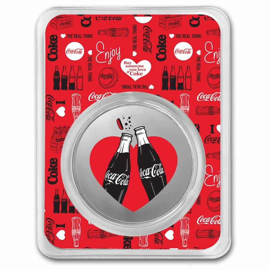 Coca-Cola 1oz Silver Colorized Valentine's Round in Assay Card