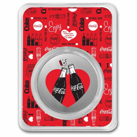 Coca-Cola 1oz Silver Colorized Valentine's Round in Assay Card